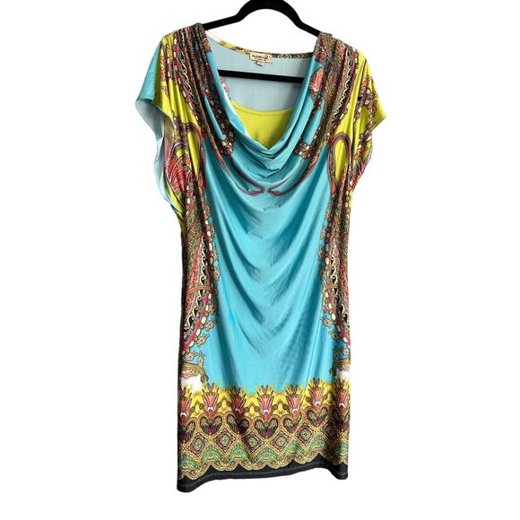 One World Woman's Blue Cowl Neck Drape Dress Size Large - Picture 1 of 7